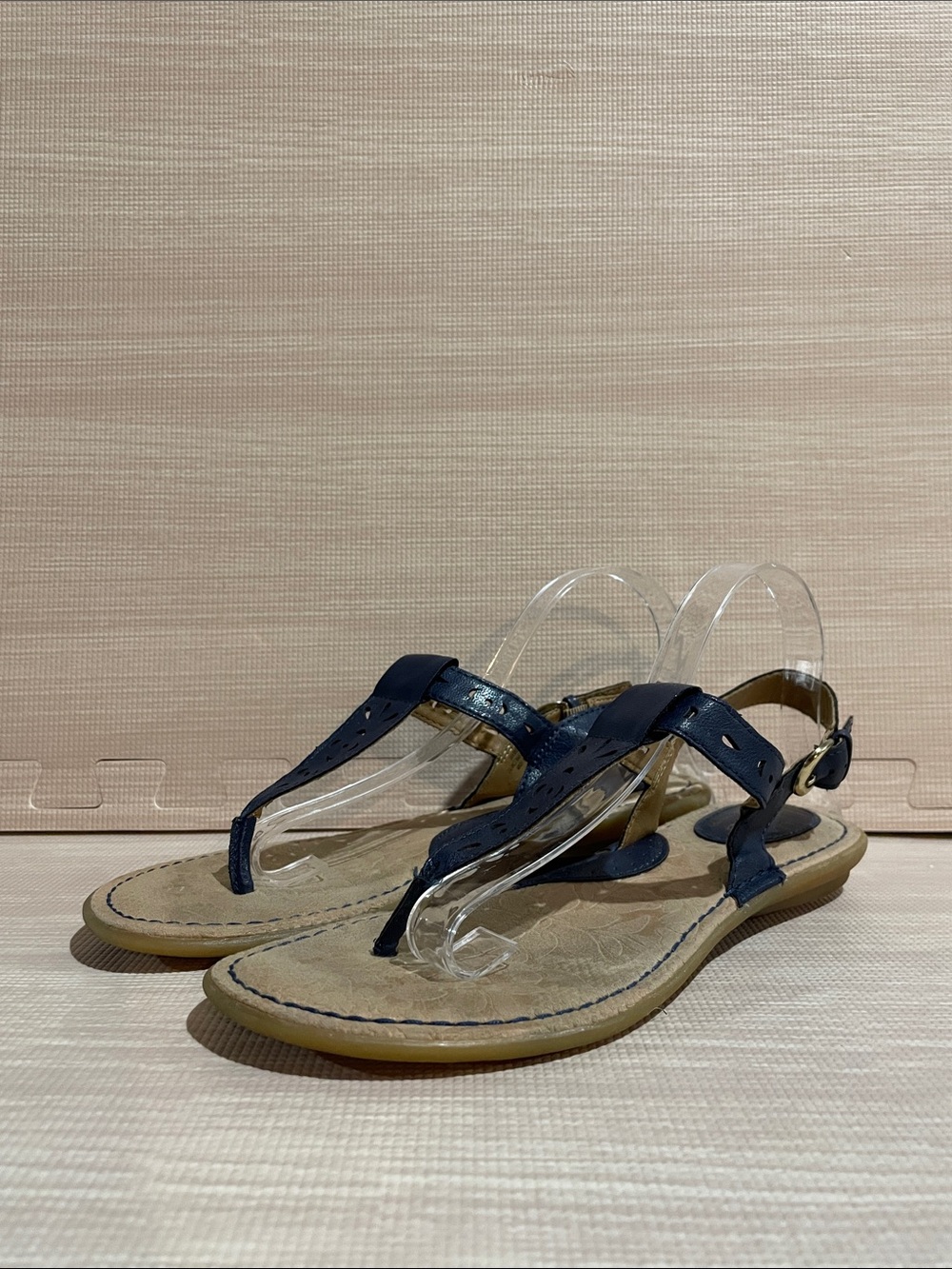 b.o.c. Börn Concept Navy Leather Sole T-Strap Sandals